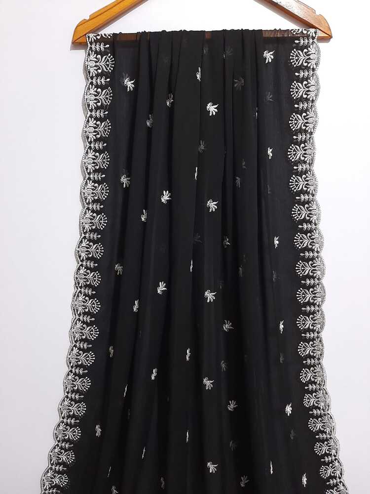 Cutwork Embroided Chiffon Dupatta – Black / White - ZD30