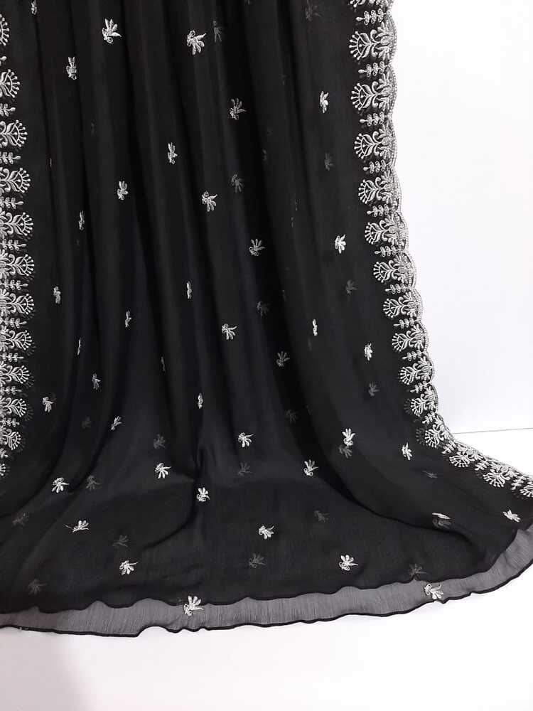 Cutwork Embroided Chiffon Dupatta – Black / White - ZD30