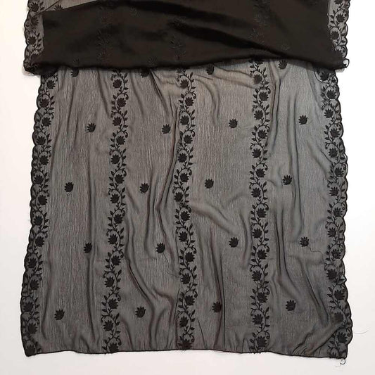 Cutwork Embroided Chiffon Dupatta - Black