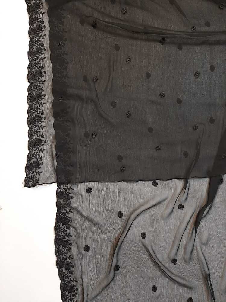 Cutwork Embroided Chiffon Dupatta - Black - ZD605