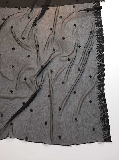 Cutwork Embroided Chiffon Dupatta - Black - ZD605