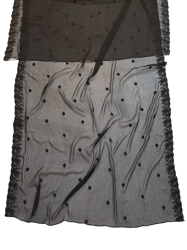 Cutwork Embroided Chiffon Dupatta - Black - ZD605