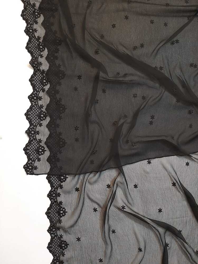 Cutwork Embroided Chiffon Dupatta - Black - ZD608