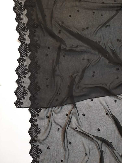 Cutwork Embroided Chiffon Dupatta - Black - ZD608