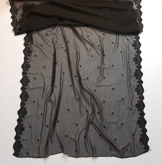 Cutwork Embroided Chiffon Dupatta - Black