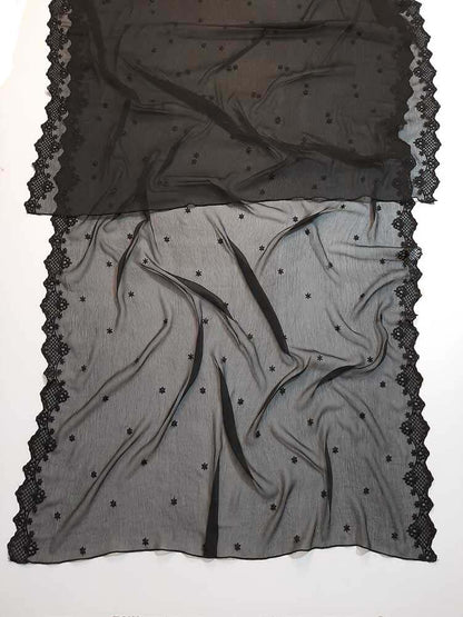 Cutwork Embroided Chiffon Dupatta - Black - ZD608