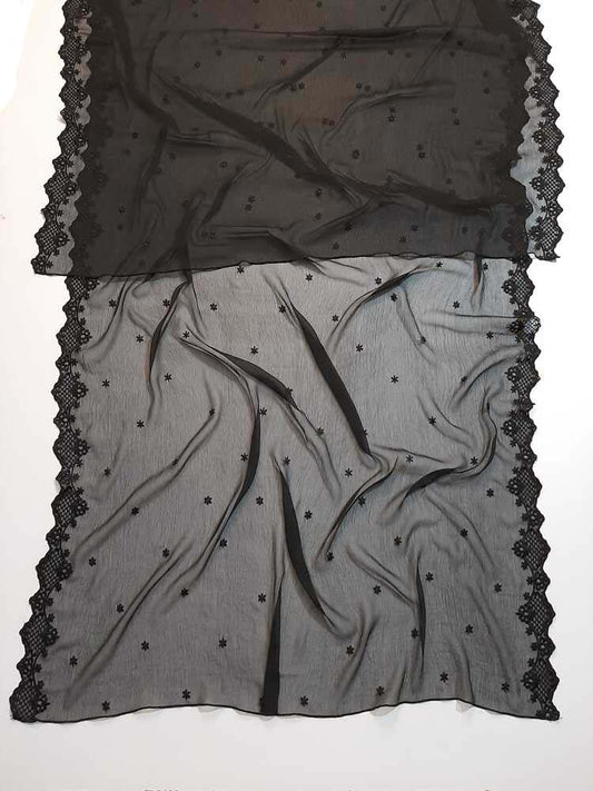 Cutwork Embroided Chiffon Dupatta - Black - ZD608