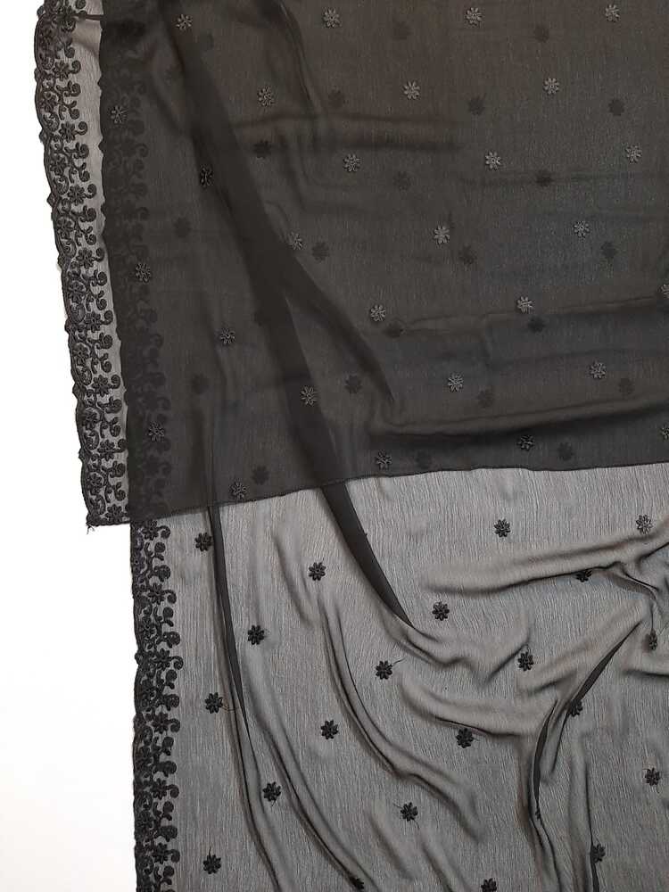 Cutwork Embroided Chiffon Dupatta - Black - ZD905