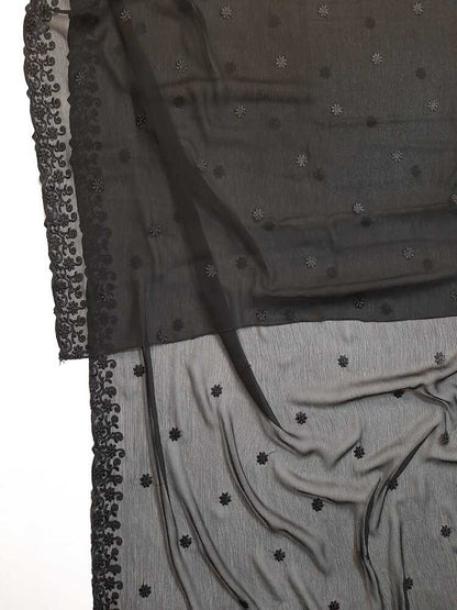 Cutwork Embroided Chiffon Dupatta - Black - ZD905