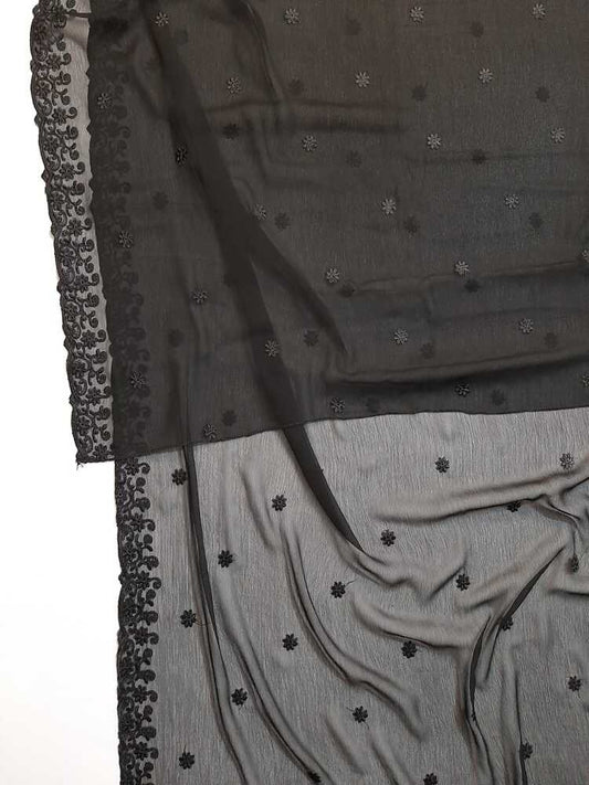 Cutwork Embroided Chiffon Dupatta - Black - ZD905
