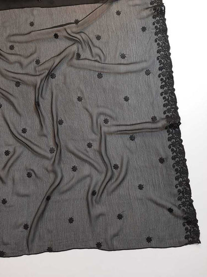Cutwork Embroided Chiffon Dupatta - Black - ZD905