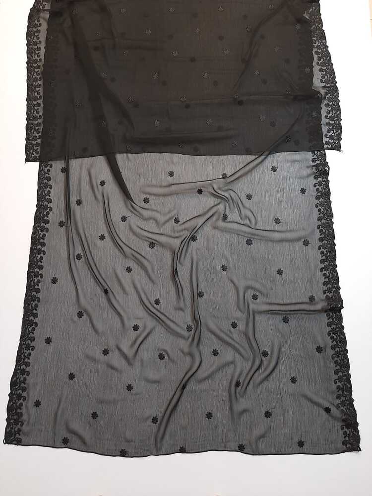 Cutwork Embroided Chiffon Dupatta - Black - ZD905