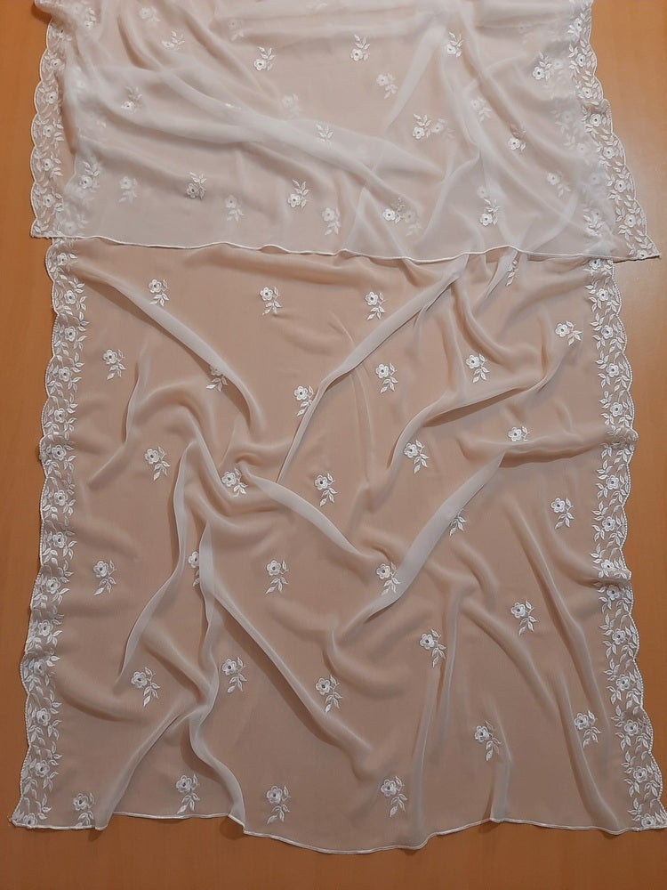 Cutwork Embroided Chiffon Dupatta - Dyeable - White - ZD904