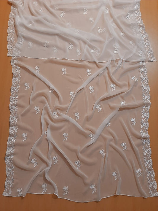 Cutwork Embroided Chiffon Dupatta - Dyeable - White - ZD904