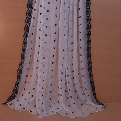 Cutwork Embroided Chiffon Dupatta – White/Black