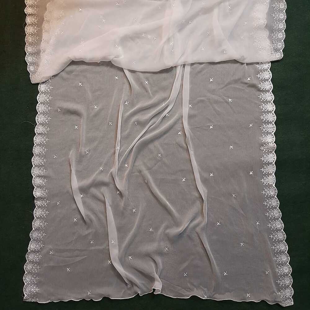Cutwork Embroided Chiffon Dupatta - Dyeable - White