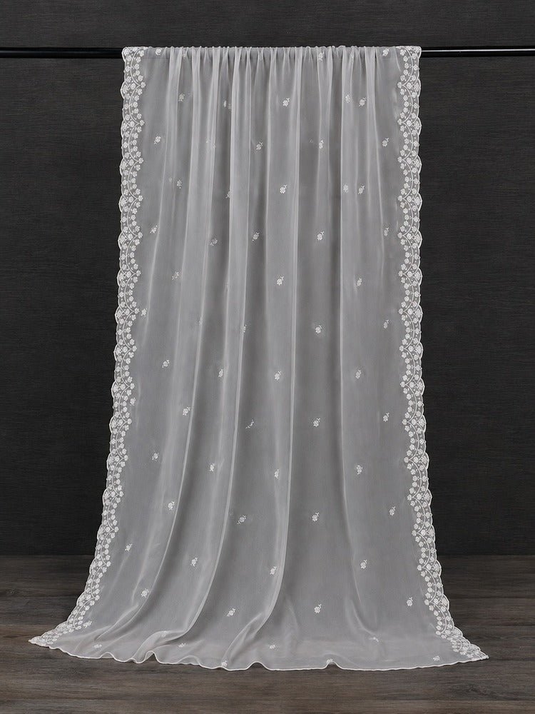 Cutwork Embroided Chiffon Dupatta - Dyeable - White