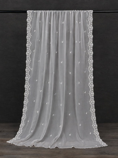 Cutwork Embroided Chiffon Dupatta - Dyeable - White