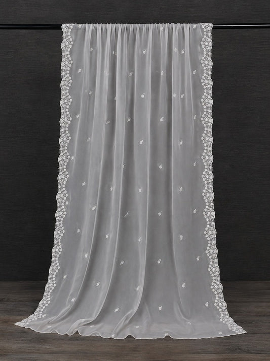 Cutwork Embroided Chiffon Dupatta - Dyeable - White