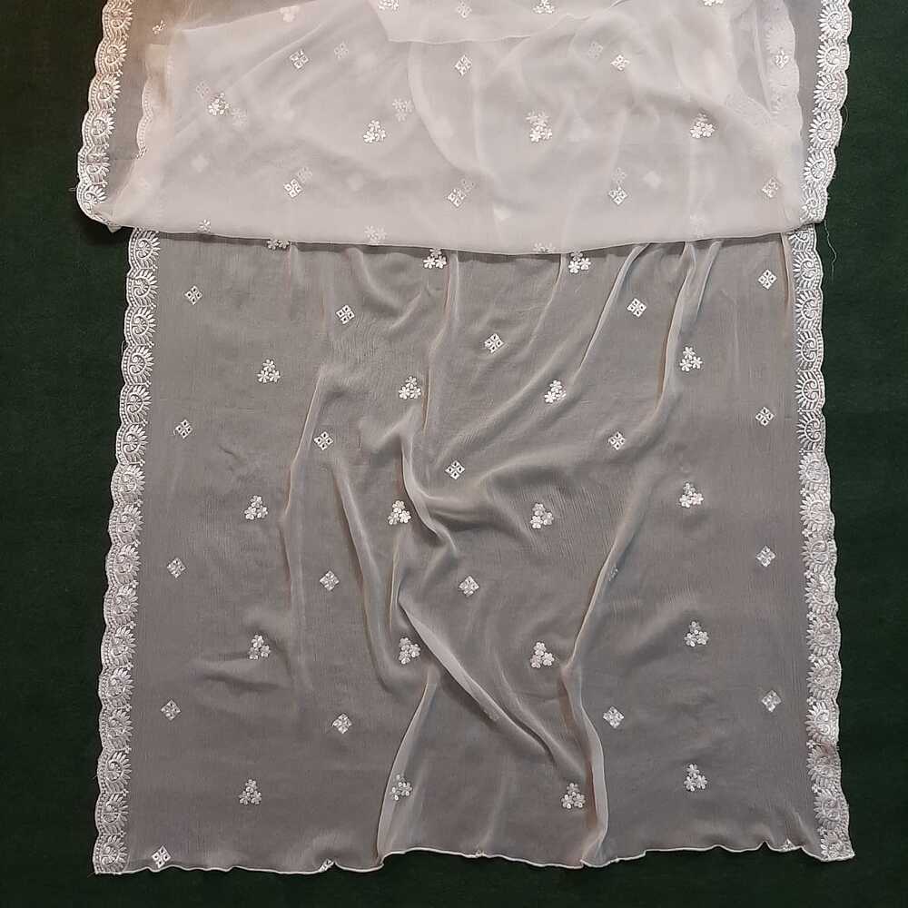 Cutwork Embroided Chiffon Dupatta - Dyeable - White