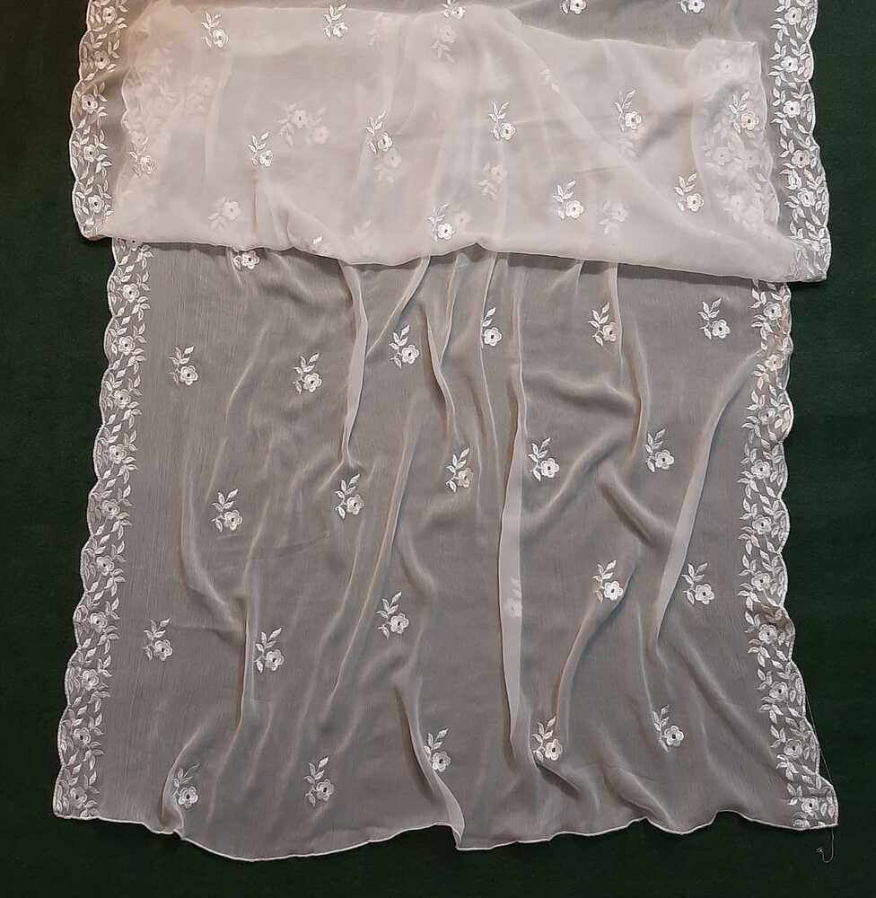 Cutwork Embroided Chiffon Dupatta - Dyeable - White