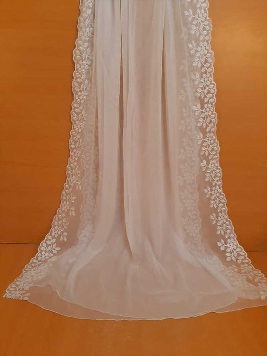 Cutwork Embroided Chiffon Dupatta – White - ZD415