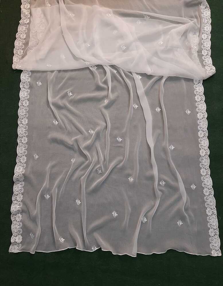 Cutwork Embroided Chiffon Dupatta - Dyeable - White