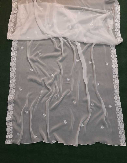 Cutwork Embroided Chiffon Dupatta - Dyeable - White