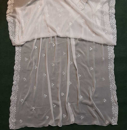 Cutwork Embroided Chiffon Dupatta - Dyeable - White