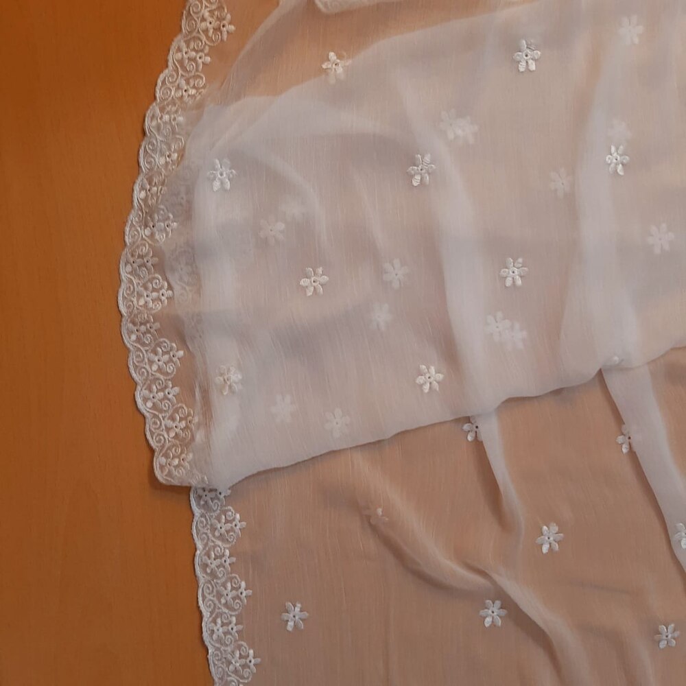 Cutwork Embroided Chiffon Dupatta - Dyeable - White