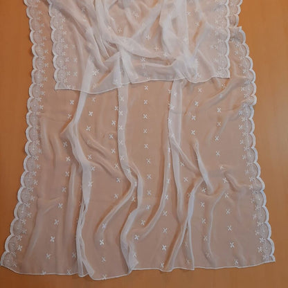 Cutwork Embroided Chiffon Dupatta - Dyeable - White