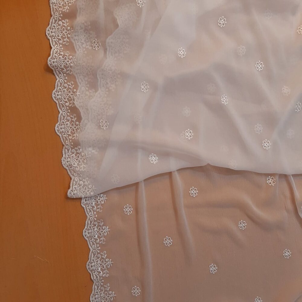 Cutwork Embroided Chiffon Dupatta - Dyeable - White