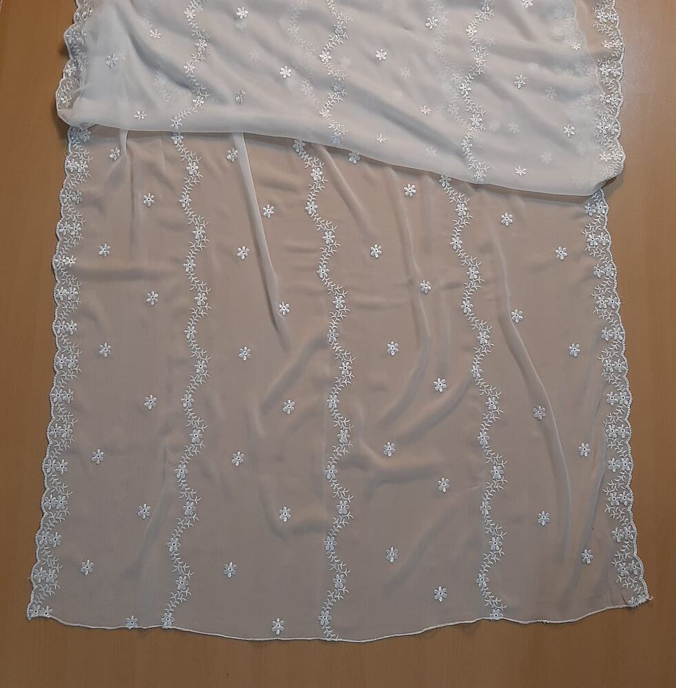 cutwork embroided chiffon dupatta white