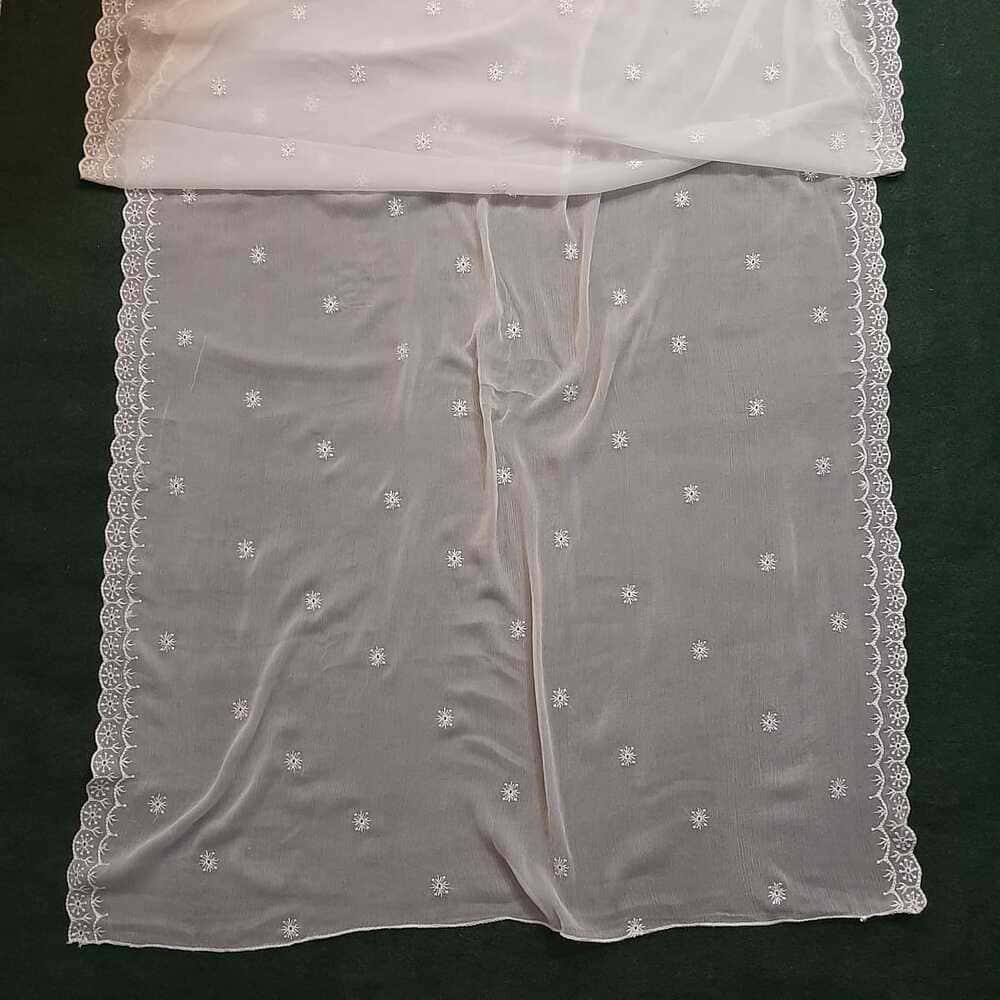 Cutwork Embroided Chiffon Dupatta - Dyeable - White