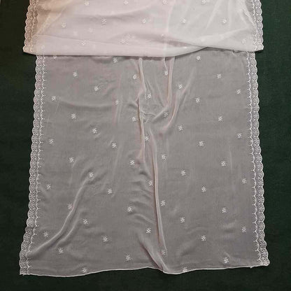 Cutwork Embroided Chiffon Dupatta - Dyeable - White