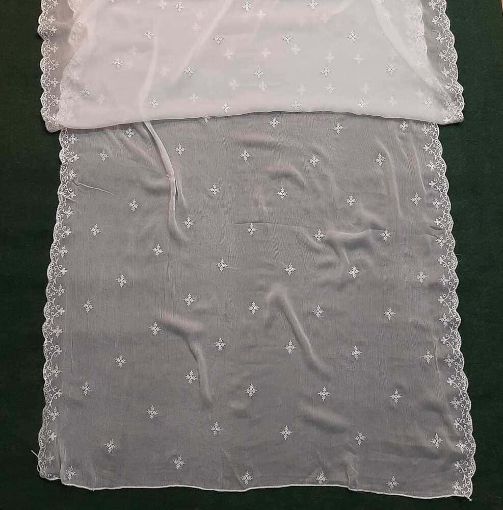 Cutwork Embroided Chiffon Dupatta - Dyeable - White