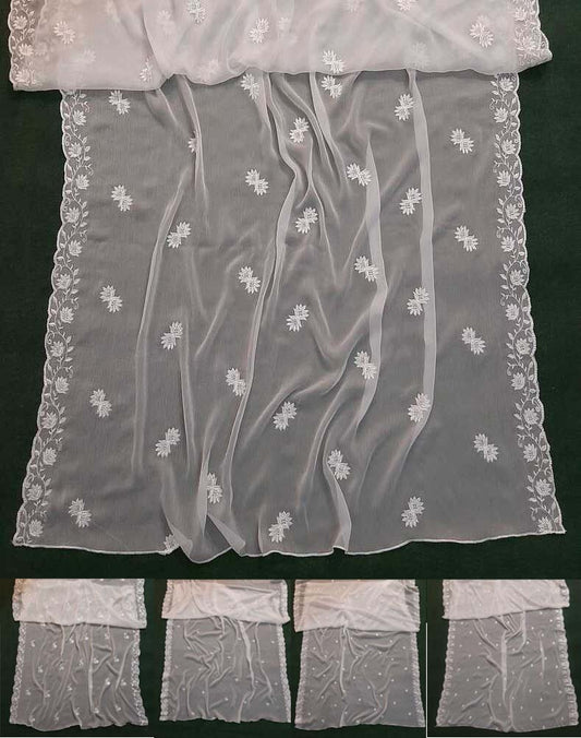 Cutwork Embroided Chiffon Dupatta - Dyeable - White