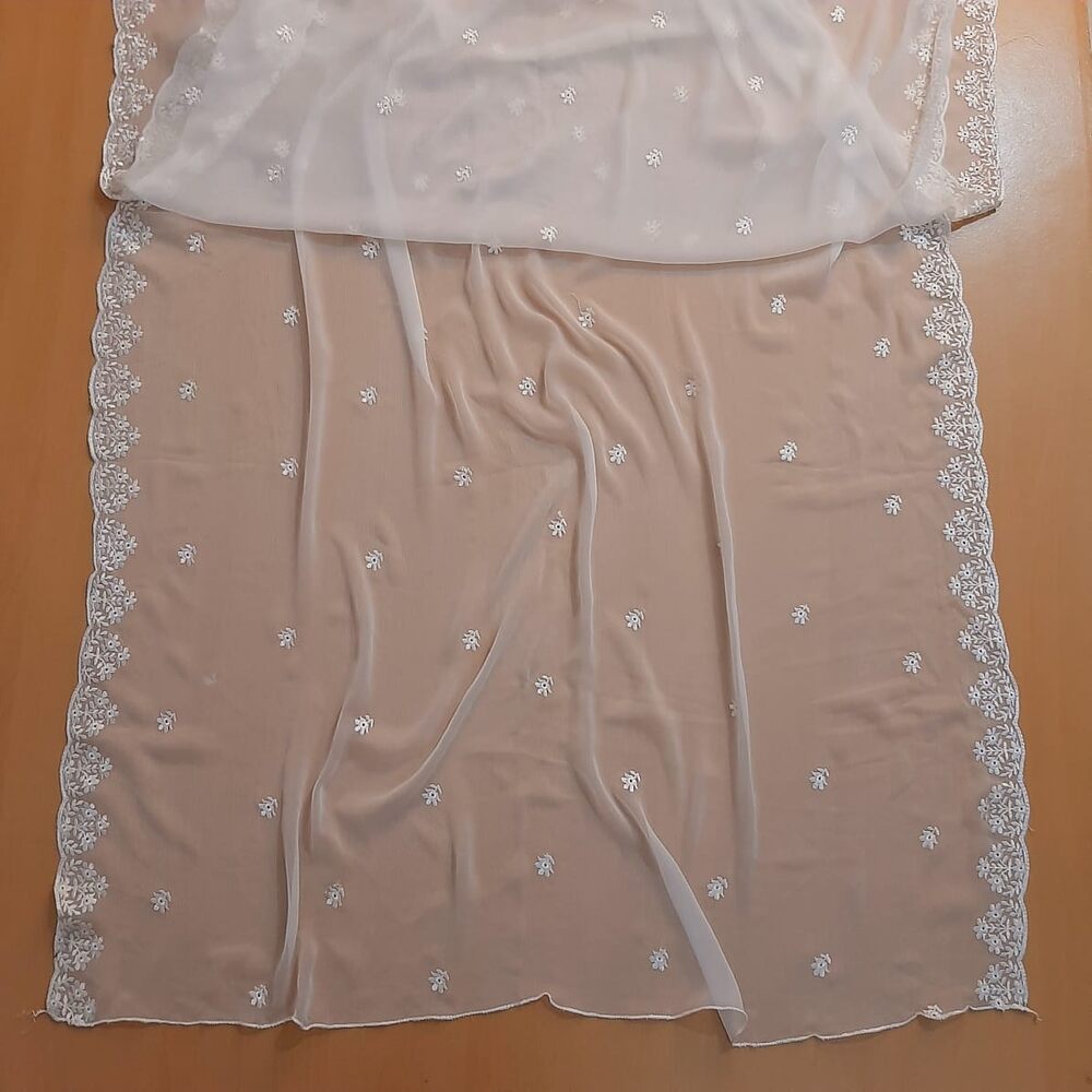 Cutwork Embroided Chiffon Dupatta - Dyeable - White