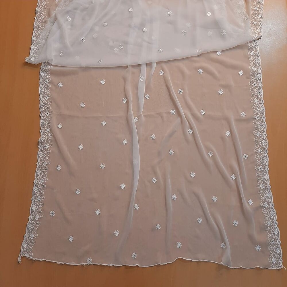 Cutwork Embroided Chiffon Dupatta - Dyeable - White