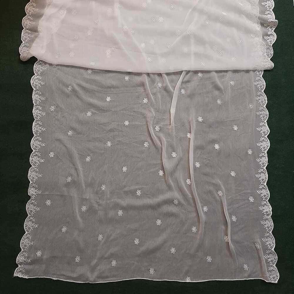 Cutwork Embroided Chiffon Dupatta - Dyeable - White