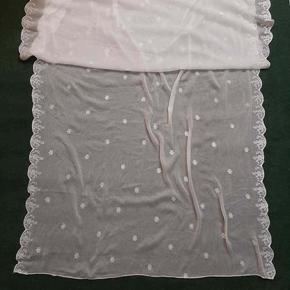 Cutwork Embroided Chiffon Dupatta - Dyeable - White