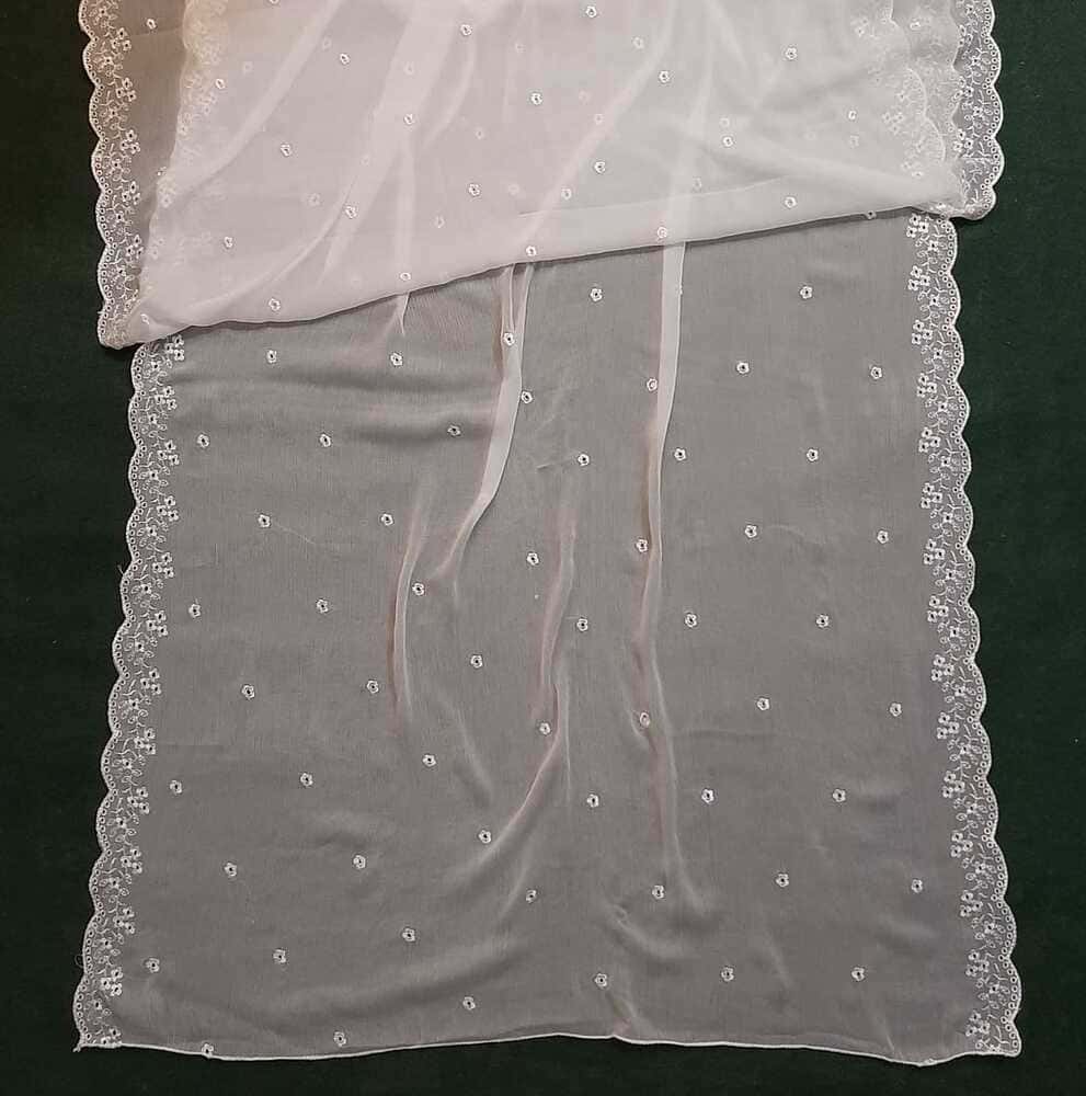 Cutwork Embroided Chiffon Dupatta - Dyeable - White