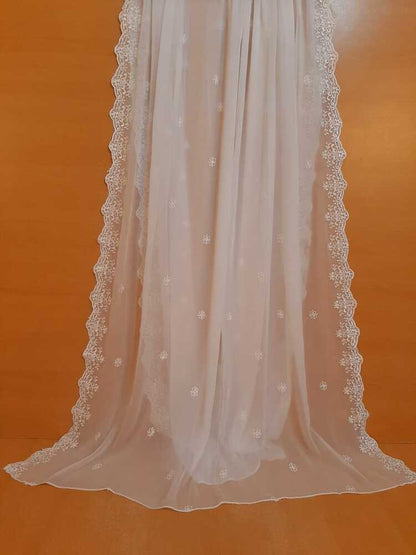 Cutwork Embroided Chiffon Dupatta - Dyeable - White