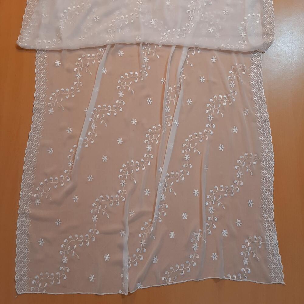 Cutwork Embroided Chiffon Dupatta - Dyeable - White