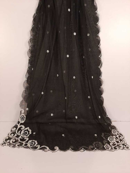 Cutwork Embroided Dupatta - Black - ZD203