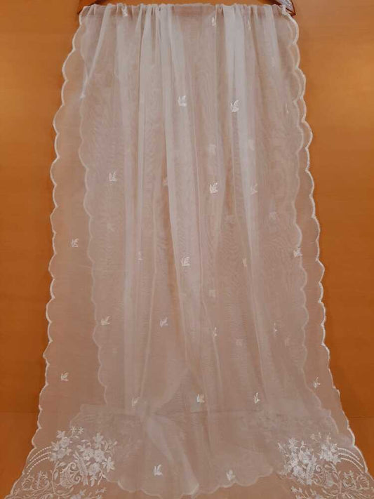Cutwork Embroided Dupatta - White - ZD204