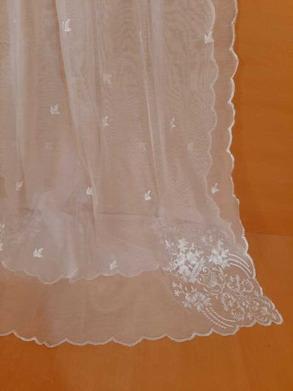 Cutwork Embroided Dupatta - White - ZD204