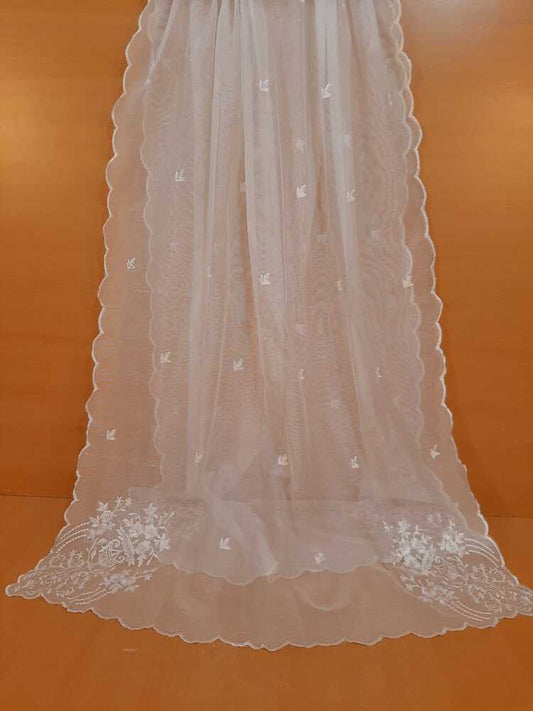 Cutwork Embroided Dupatta - White - ZD204