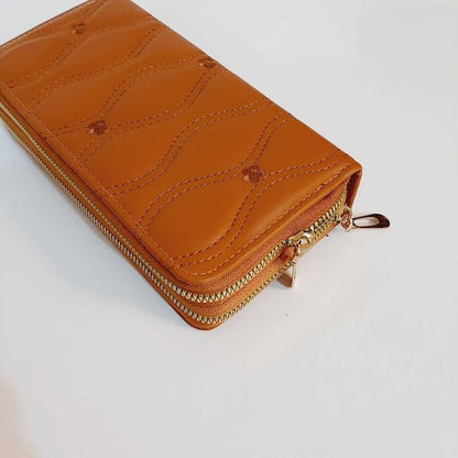 Double Zip Leather Wallet - Brown - W13