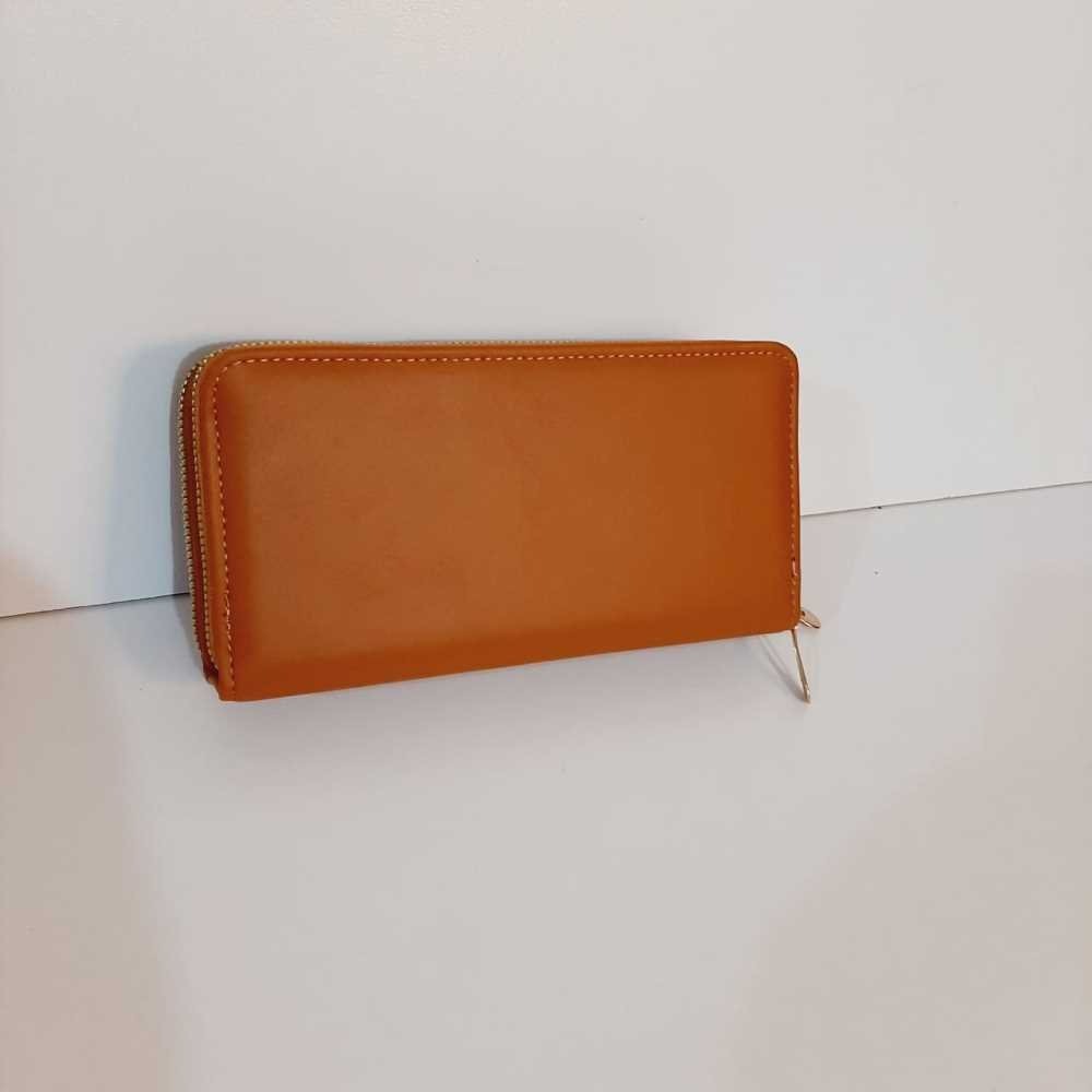 Double Zip Leather Wallet - Brown - W13